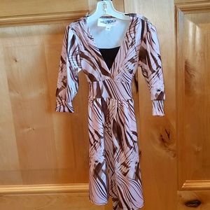 Girls Three-quarter Sleeve Pink & Brown Dress